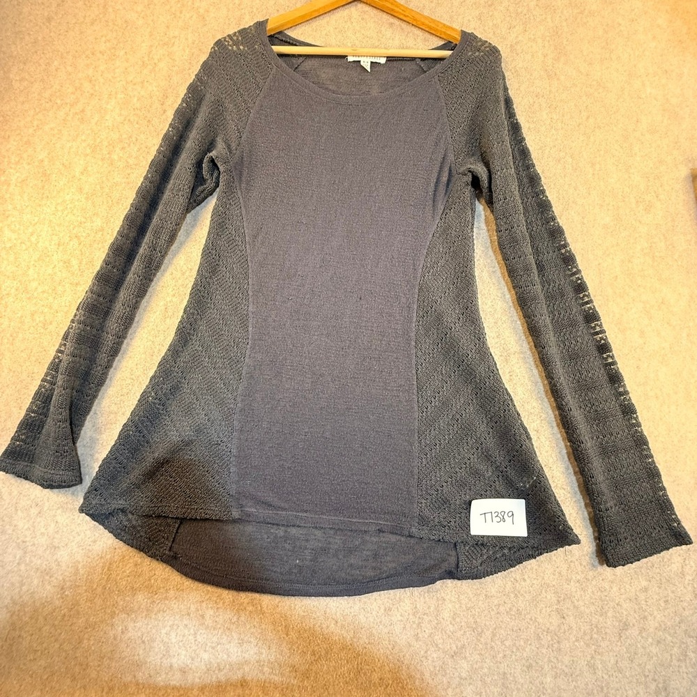 Aeropostale Womens Gray Mixed Knit Long Sleeve Crochet Panel Top Size Medium